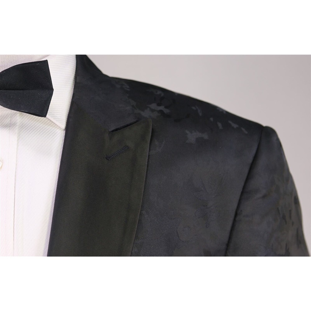 Barabas Black Tone Floral Camo Peak Lapel Tuxedo Dinner Jacket Formal Blazer 46R - Picture 4 of 8